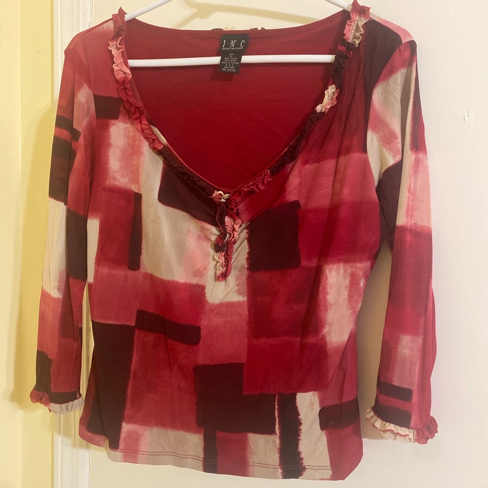 Vintage long sleeve colorblock mesh top